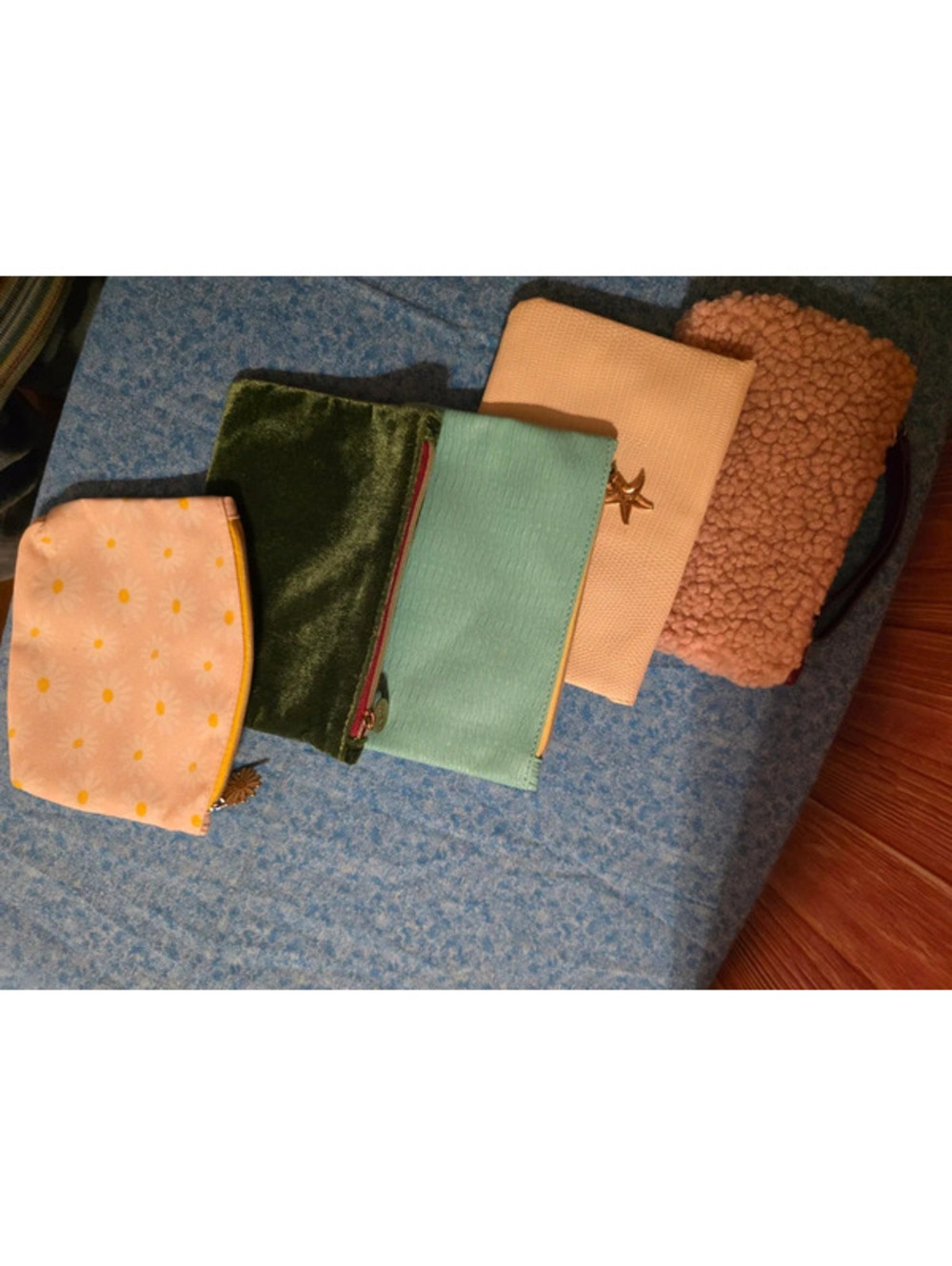 5 Ipsy Makeup Bag Pouches Sherpa Velvet Starfish Daisy Snake Skin Bundle